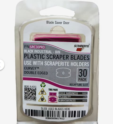 Scraperite SRC30PRO curved replacement blades 30 pack, package close-up